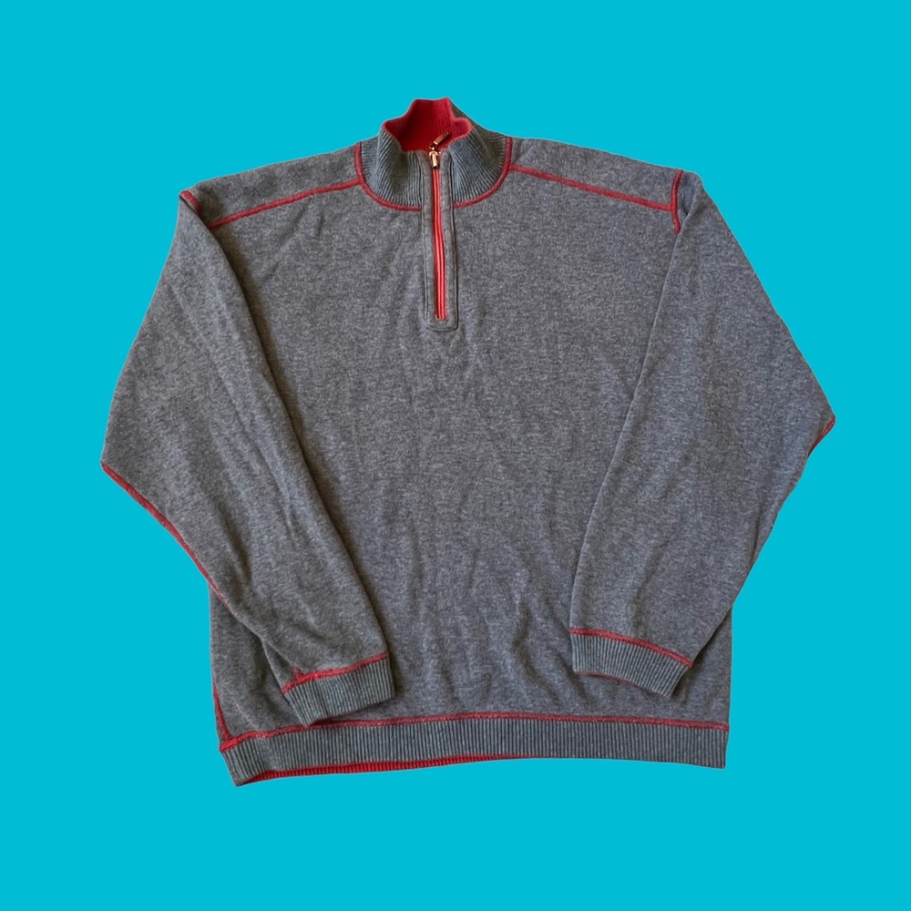 Tommy Bahama Reversible Quarter Zip Sweater Knit Gray Red Men Size XL?